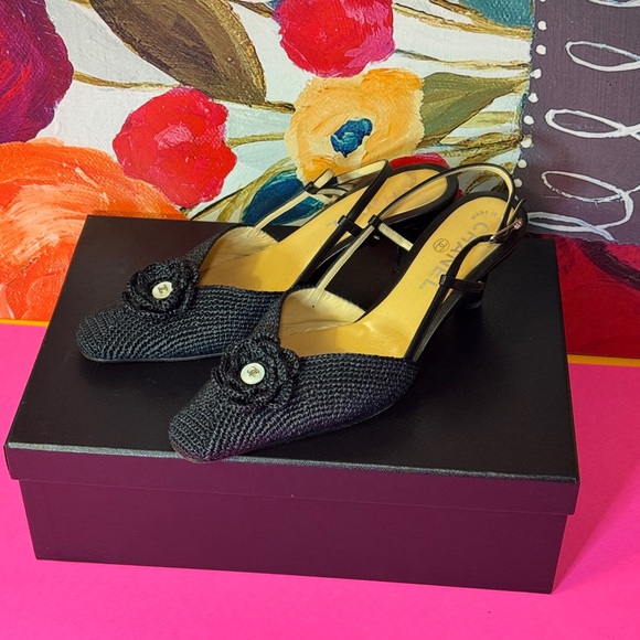 CHANEL Shoes - CHANEL midnight blue Slingback Heels